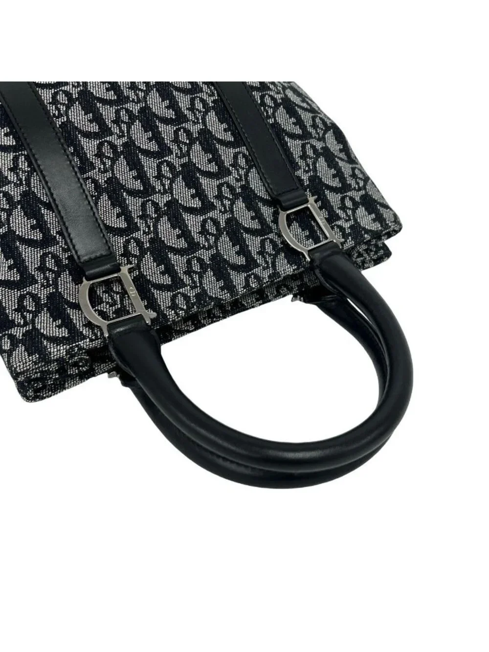 Dior Trotter Pattern Canvas Leather Handbag Mini Tote Black